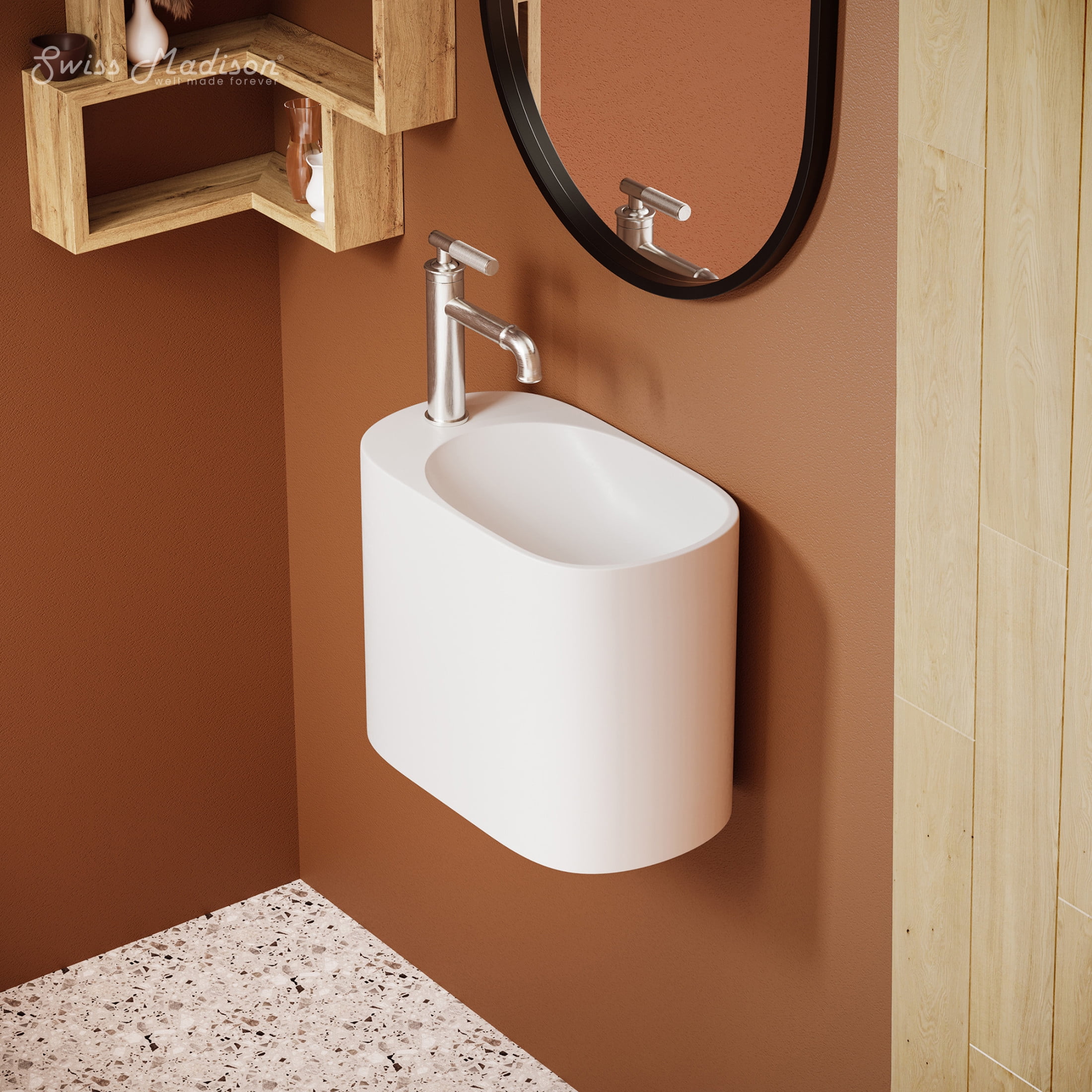 Terre Matte White Solid Surface Oval Wall-Mounted Sink