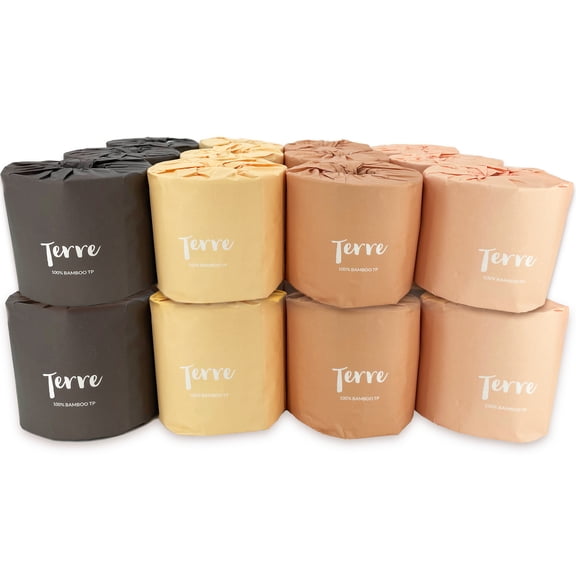 Terre Bamboo Premium Toilet Paper, 4-Ply, Unbleached, 24 Rolls, FSC-Certified, Tree-Free, Septic Safe, Plastic-Free Packaging, Eco-Friendly, Plant Based, Compostable, Sustainable