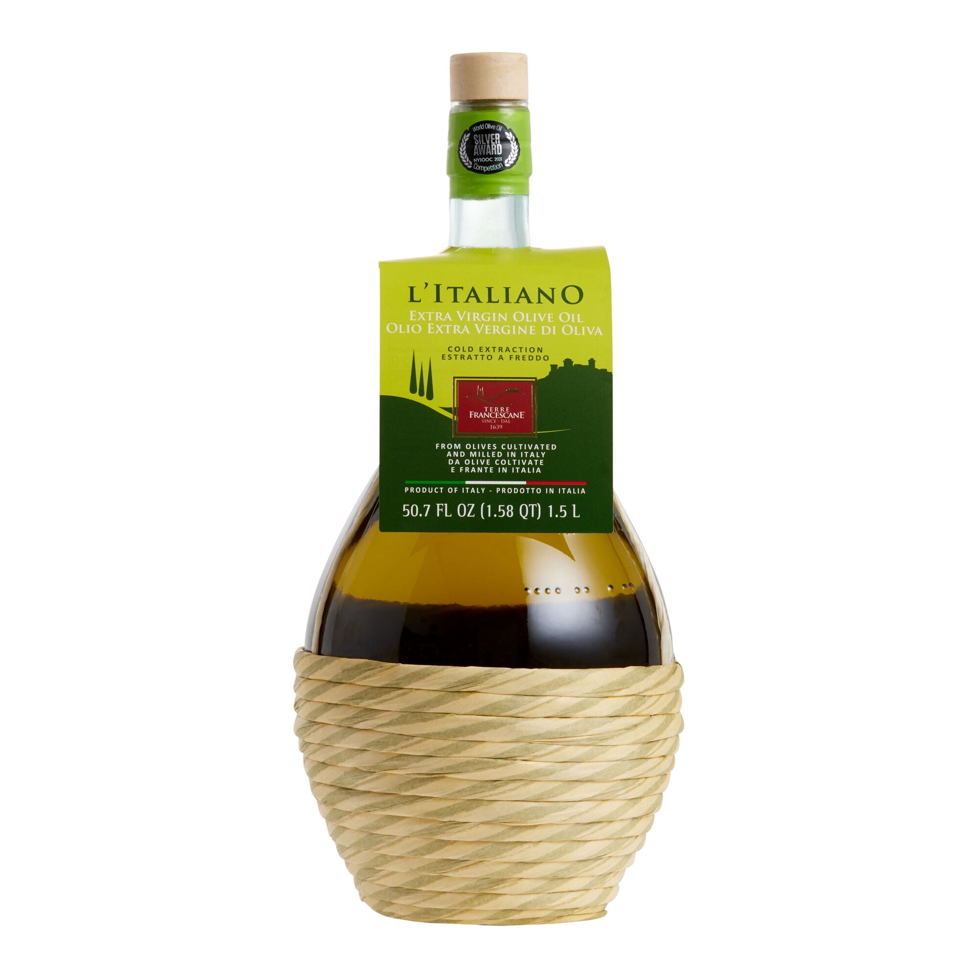 Terre Francescane L'Italiano Olive Oil in Fiasco Bottle 1.5L Pack of 2