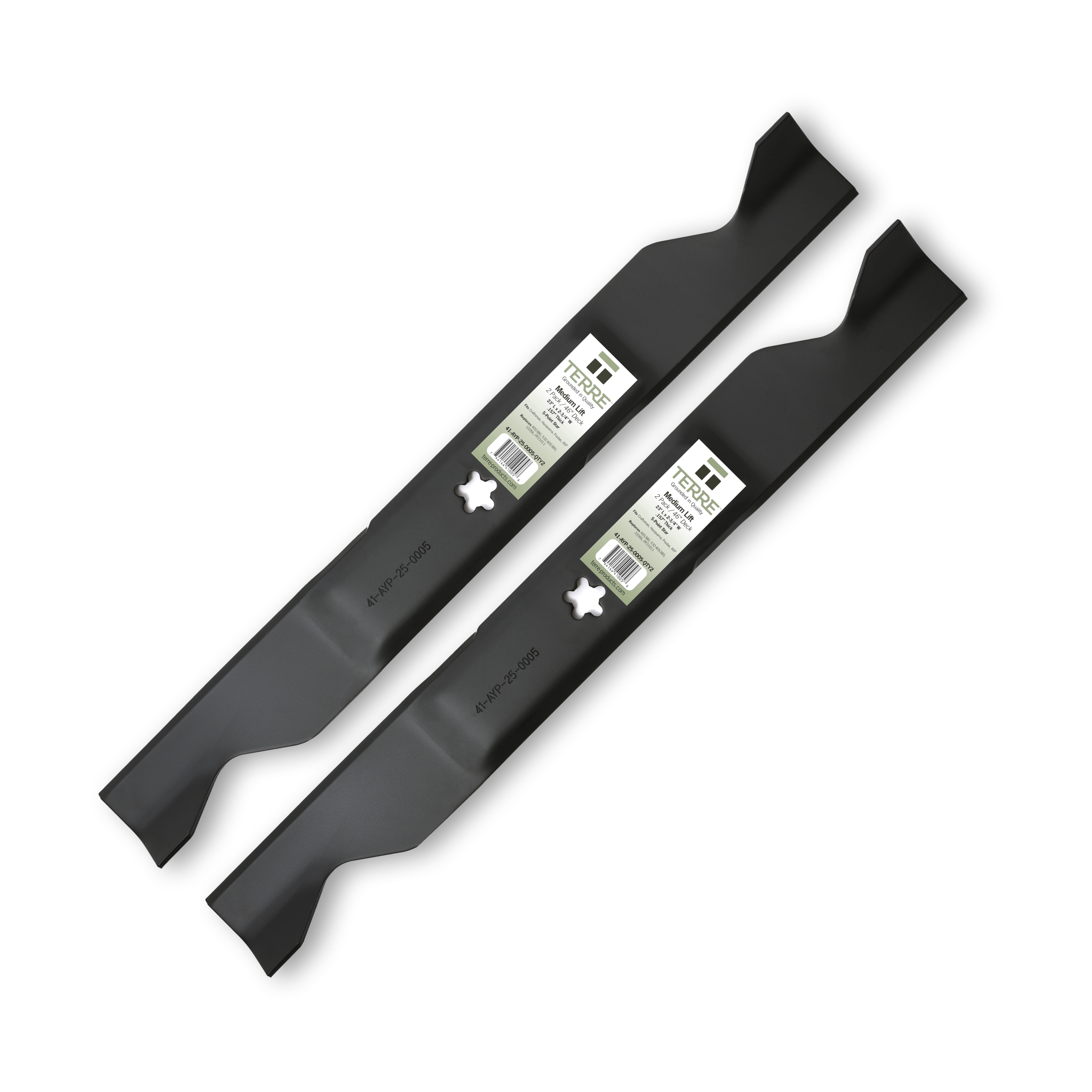 Terre Products 46-inch Mulching Lawn Mower Blades, 2-pack, for Craftsman, Husqvarna, Poulan, AYP