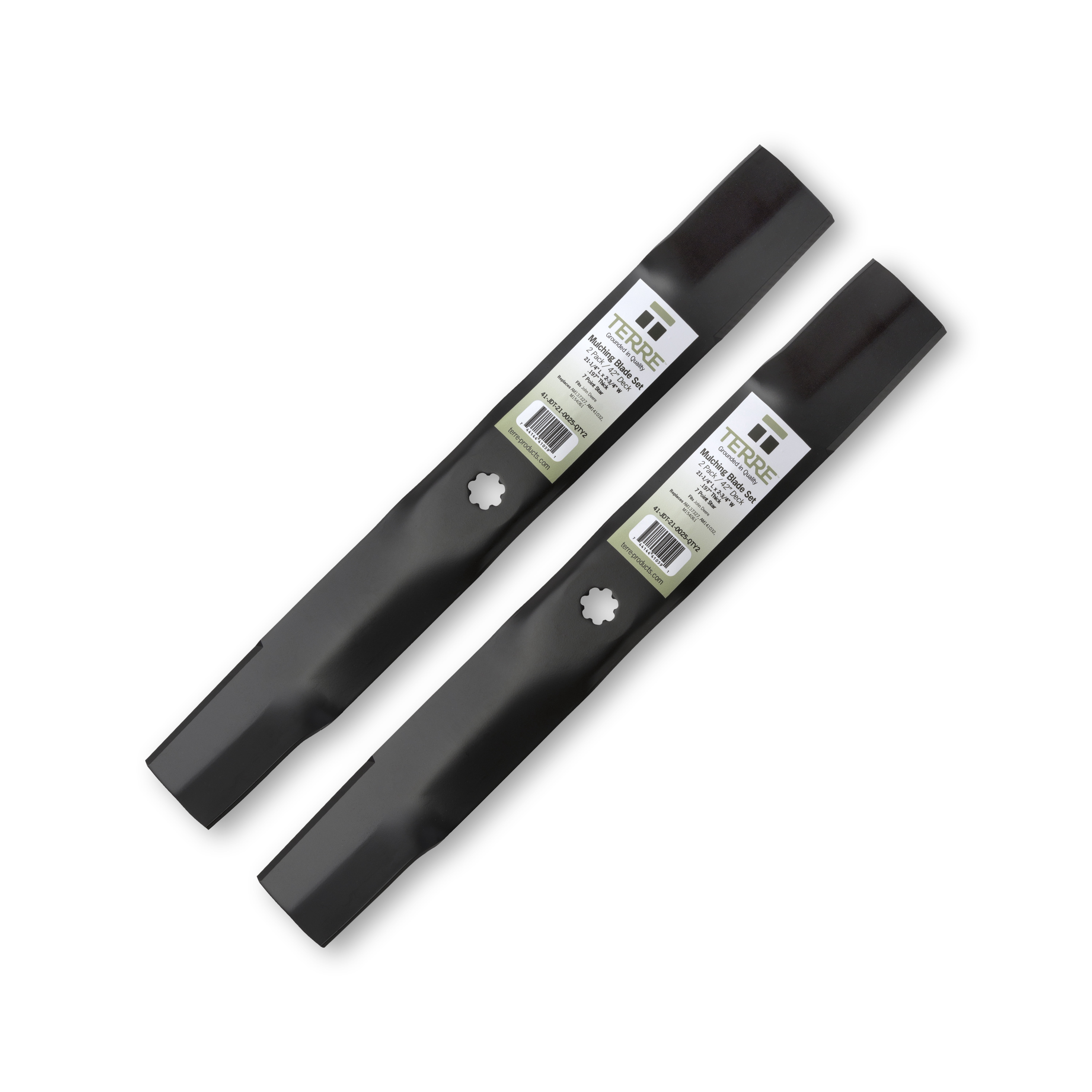 Terre Products, 2 Pack Mulching Lawn Mower Blades, 42 Inch Deck, Compatible with John Deere, Replacement for AM137327, AM141032, M154061