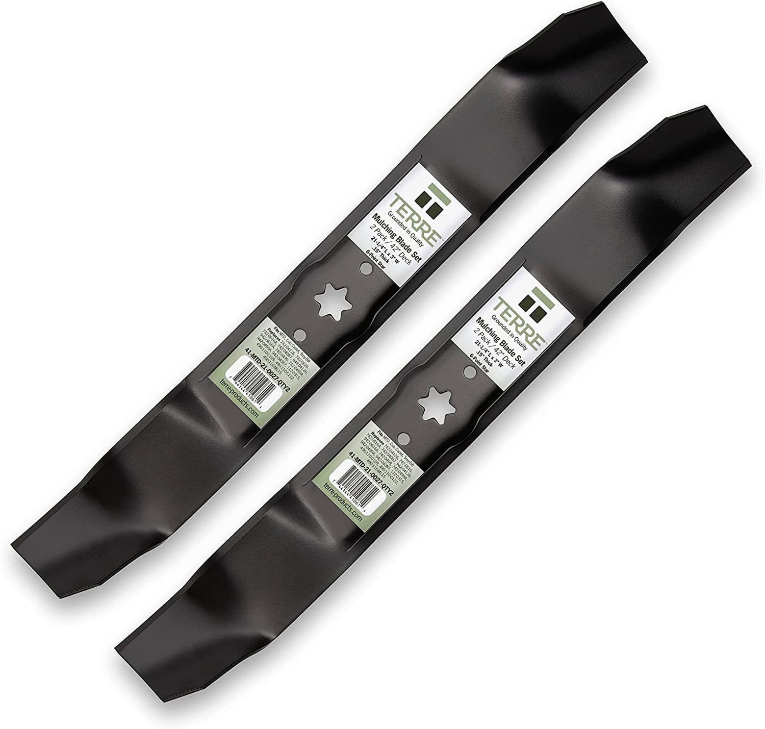 Terre Products, 2 Pk Mulching Lawn Mower Blades, 42 Inch Deck, Compatible with MTD, Cub Cadet, TroyBilt, Replaces 742-04126, 742-0616, 742-0616A, 742-04087, 942-04126, 942-0616, 942-0616A, 942-04087