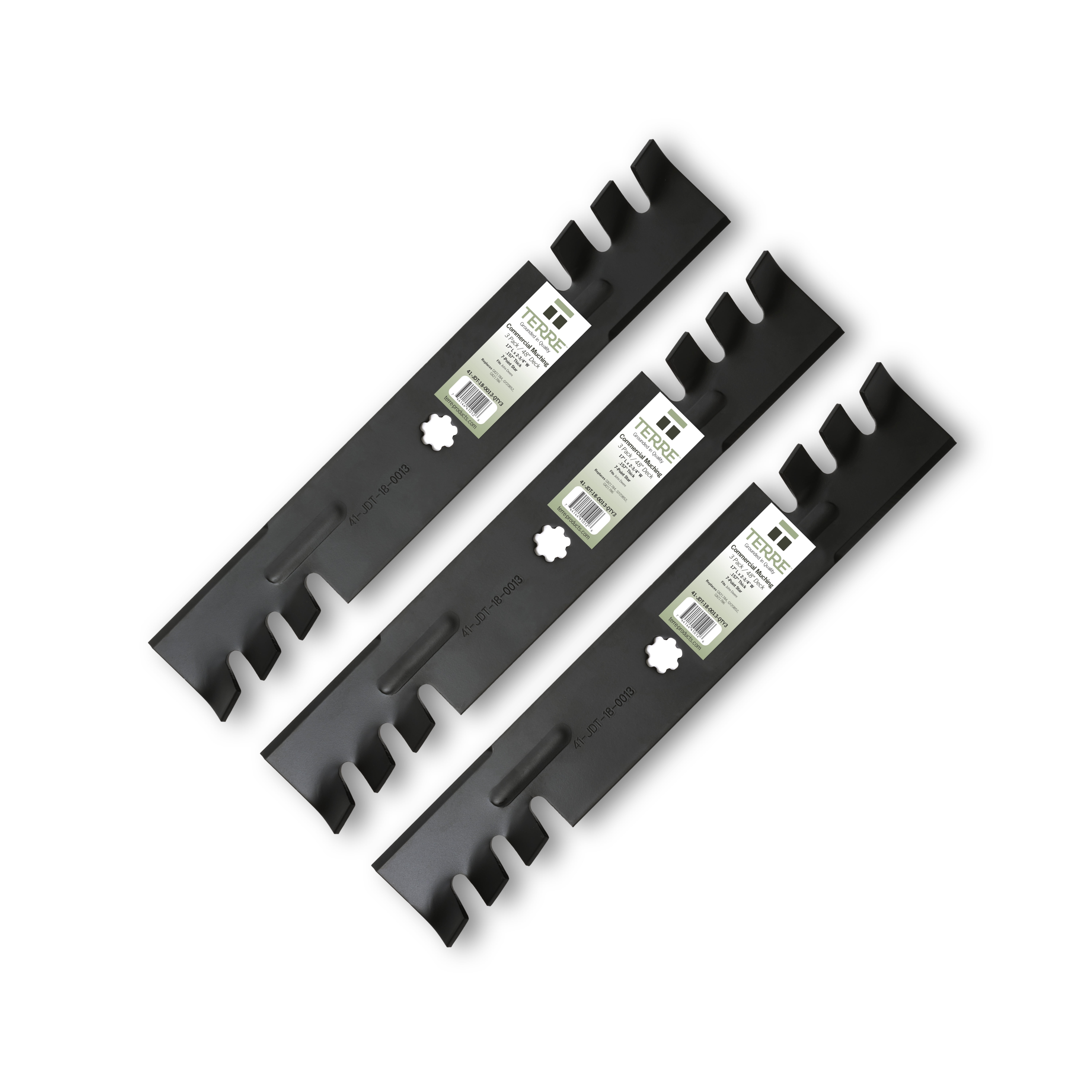 Terre Products, 3 Pack Commercial Mulching Lawn Mower Blades, 48 Inch Deck, Compatible with John Deere, Replacement for GX21784, GY20852, GX21786
