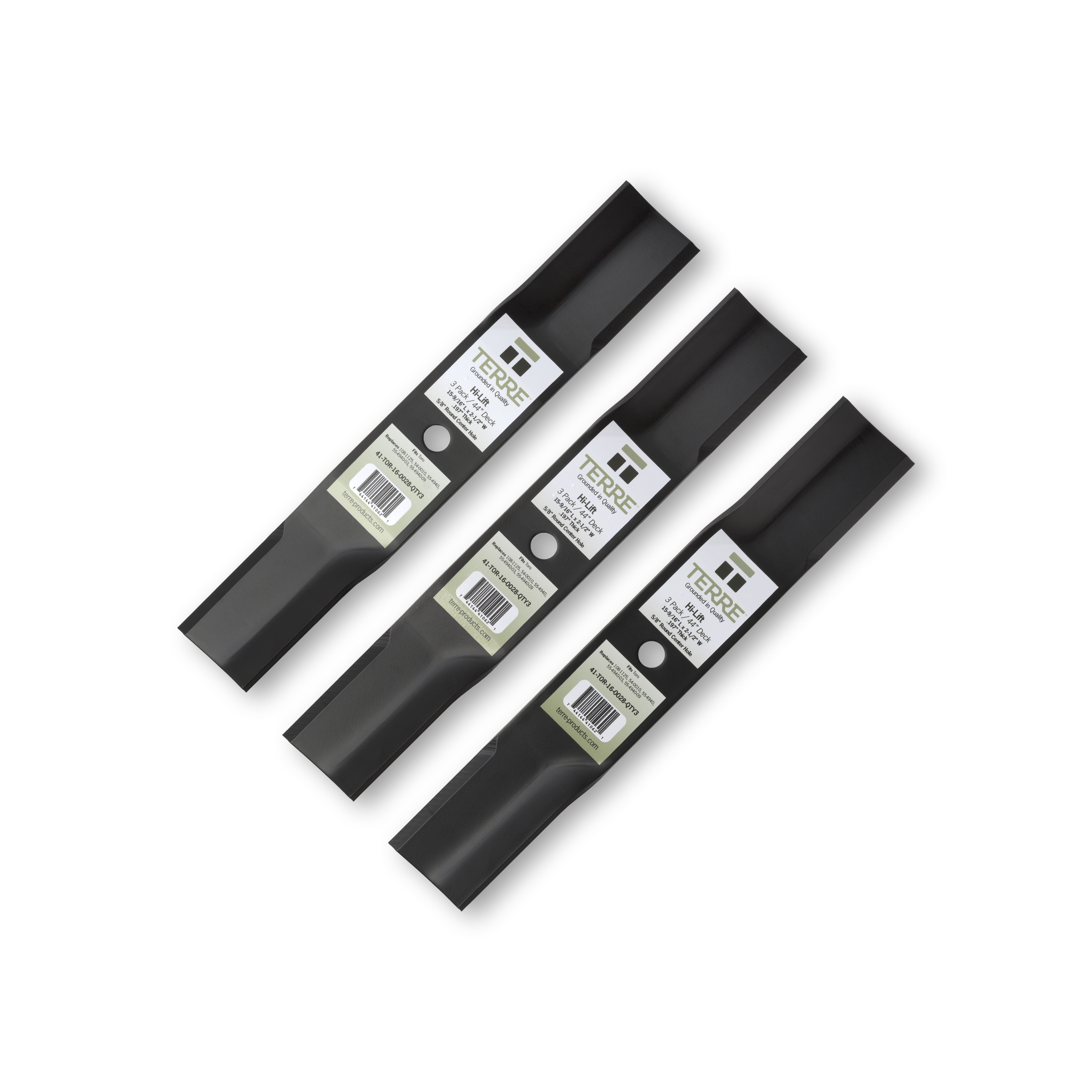 Terre Products, 3 Pack Hi Lift Lawn Mower Blades, 44 Inch Deck, Compatible with Toro, Replacement for 108-1125, 54-0010, 55-4940, 55-4940-03, 55-4940-09