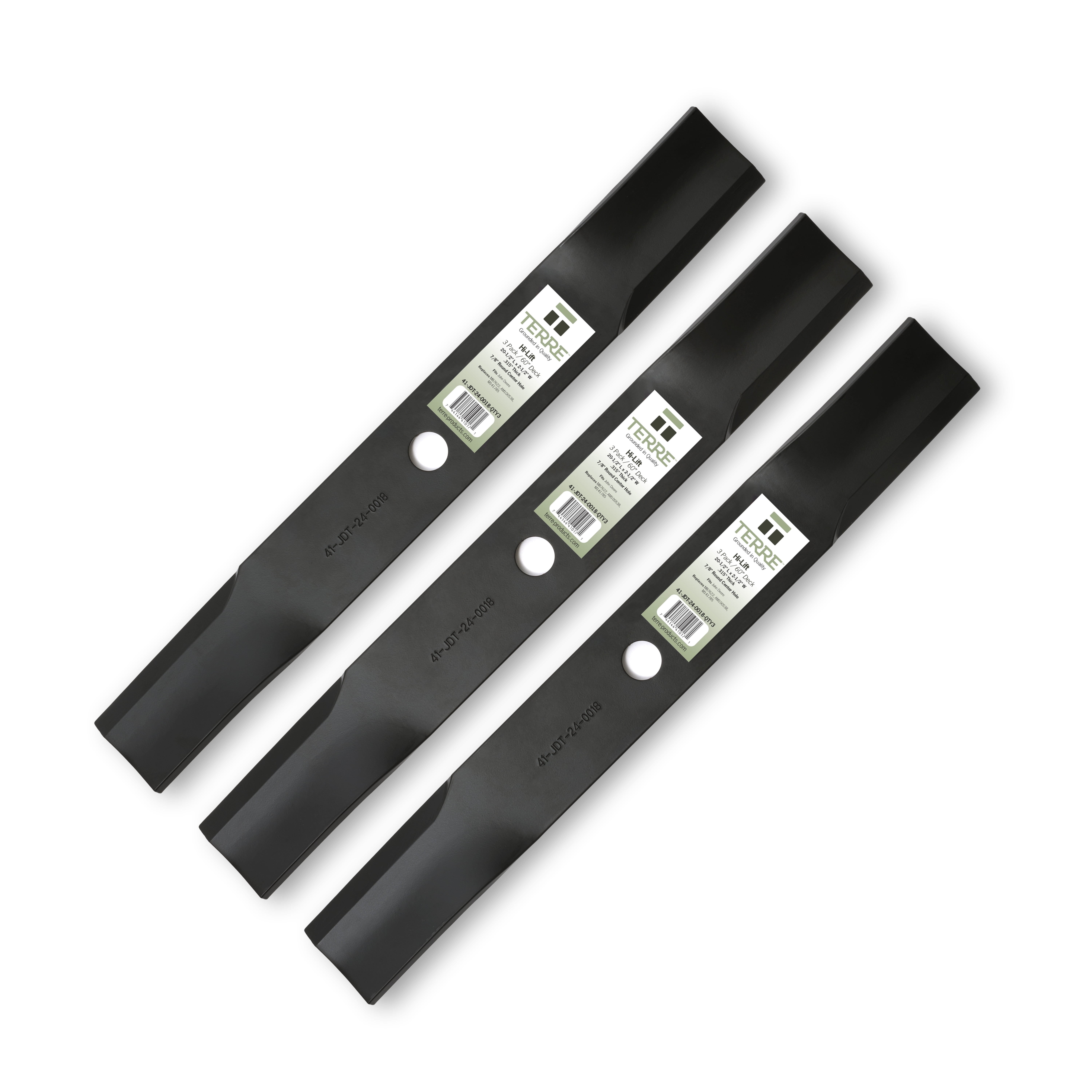 Terre Products, 3 Pack Hi Lift Lawn Mower Blades, 60 Inch Deck, Compatible with John Deere, Replacement for AM100538, M141785, M87622