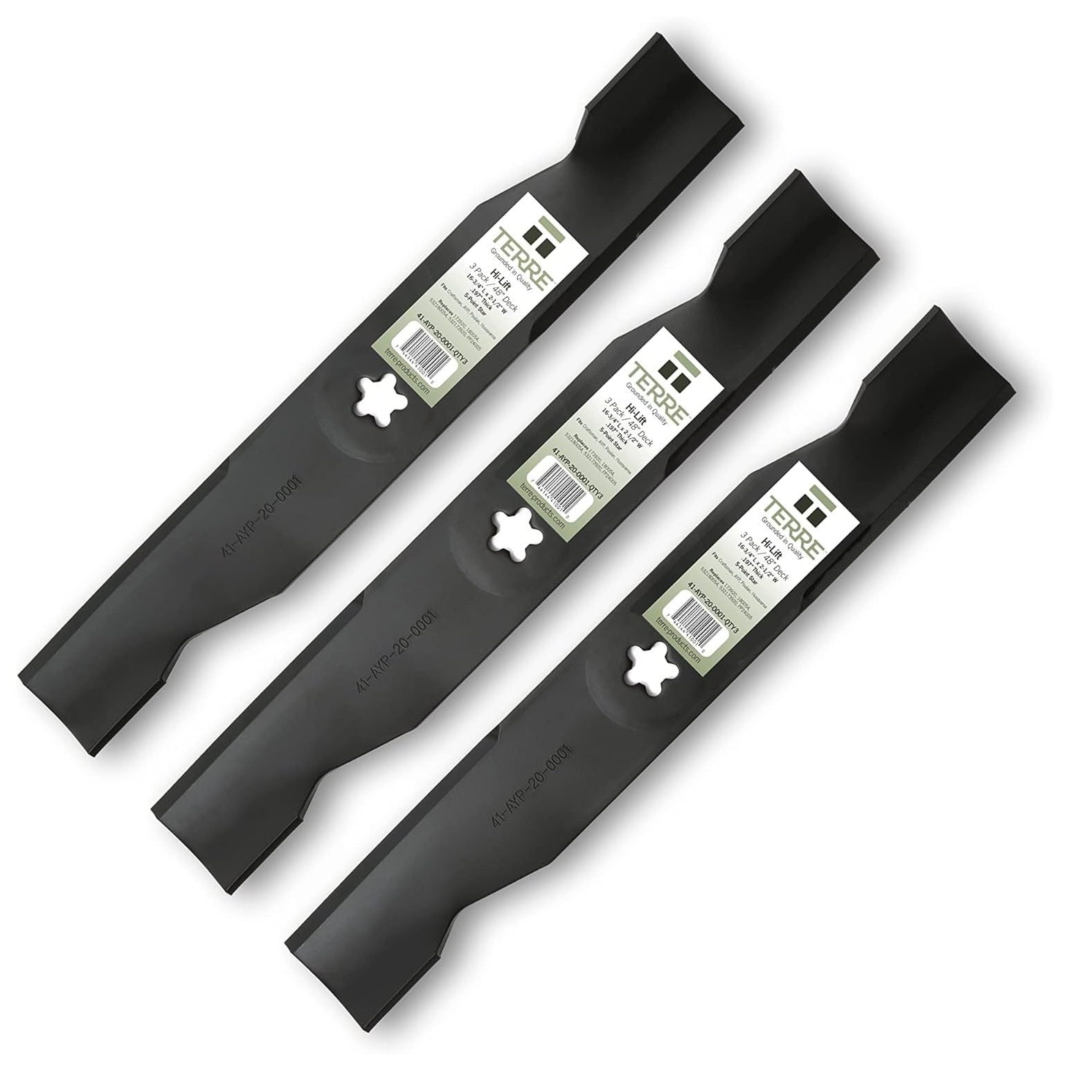 Terre Products, 3 Pack High Lift Lawn Mower Blades, 48 Inch Deck