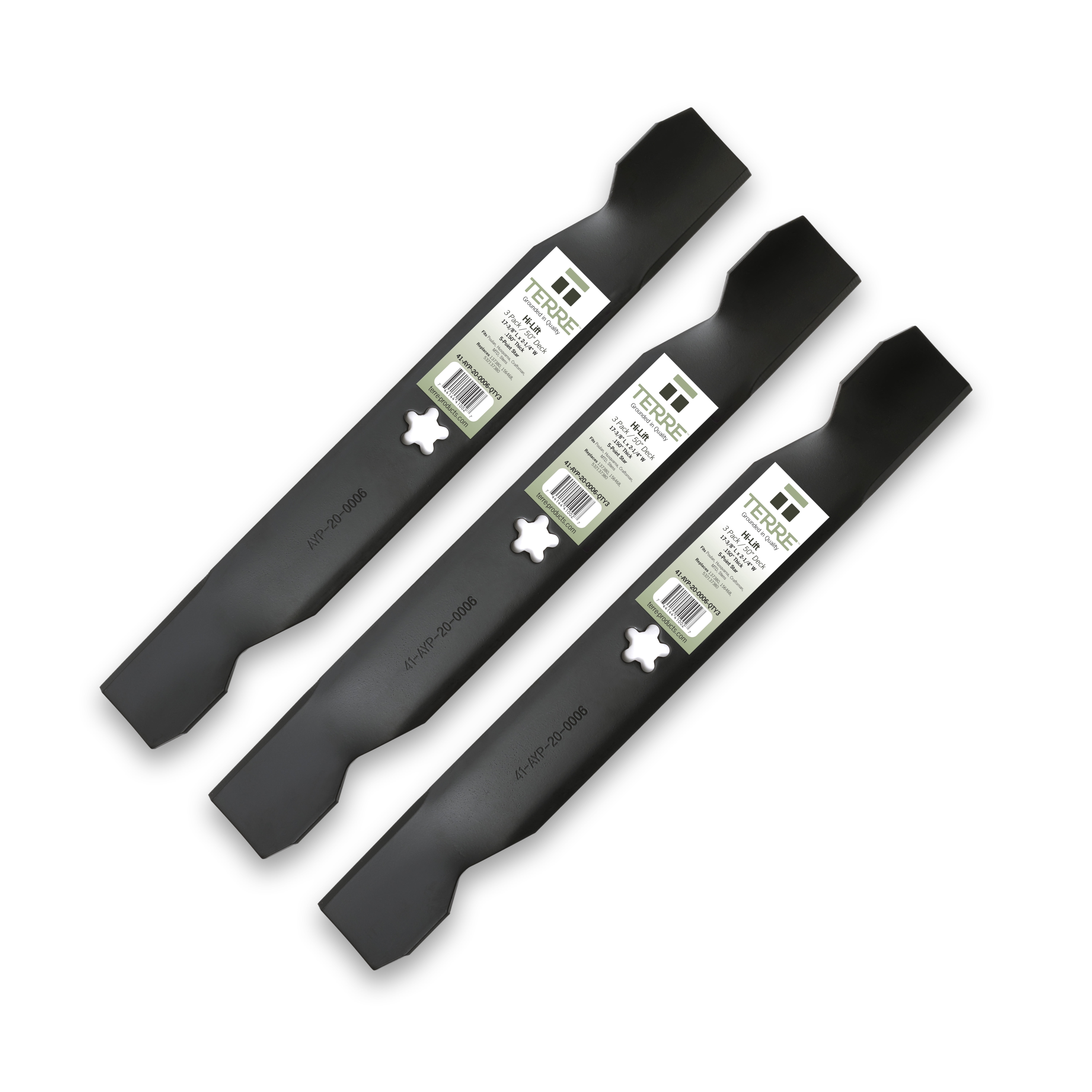 Terre Products, 3 Pack High Lift Lawn Mower Blades, 50 Inch Cut, Compatible with Poulan, Husqvarna, Craftsman, MTD, Stens, and More - Replacement for 137380, 156468, 532137380