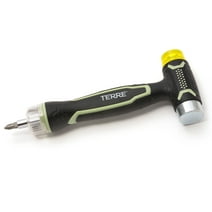 Terre Products 6 in 1 Double Faced Hammer Tool, Rubber Mallet Hammer, Built-In Multi Bit Screwdriver, Ergonomic Non-Slip TPR Handle, Perfect for Jewelry, Wood, Auto, and Flooring