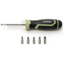 Terre Products, 6 in 1 Screwdriver Multitool, All in One Screwdriver with LED Flashlight & Telescopic Magnetic Pick-Up Tool, Flat Head, Phillips, Hex, Square