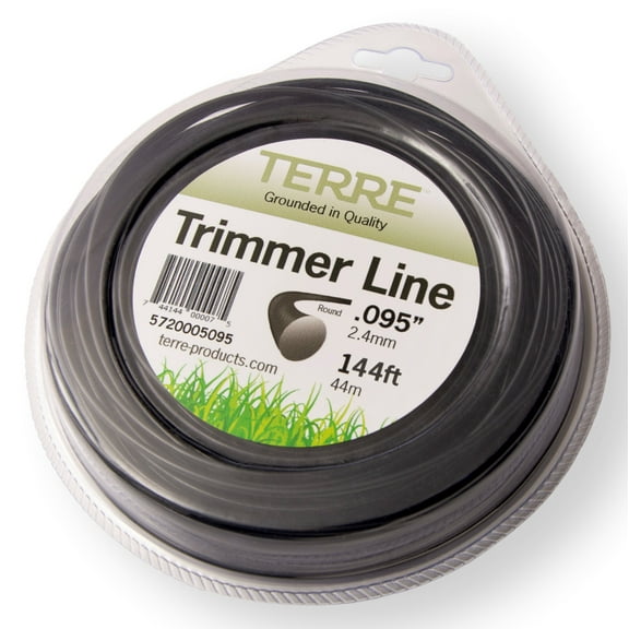 Terre Products Commercial Grade 095 Trimmer Line Round,  pound Green Quality Weed Eater String, Line Length 144 ft. or 44 m., Weed Wacker String Trimmer Replacement Size .095 inch or 2.4mm.