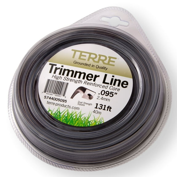 Terre Products Commercial Grade 095 Trimmer Line Square, 1/2 lb. Dual Strength Quality Weed Eater String, Line Length 131 ft., Weed Wacker String Trimmer Replacement Size .095 inch.
