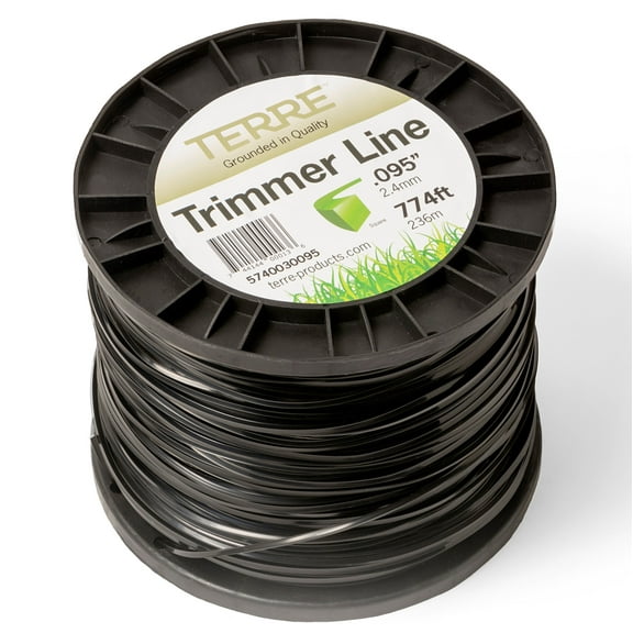 Terre Products Commercial Grade 095 Trimmer Line Square, 3 pound Black Quality Weed Eater String, Line Length 774 ft. or 236 m., Weed Wacker String Trimmer Replacement Size .095 inch or 2.4 mm.