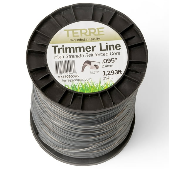 Terre Products Commercial Grade 095 Trimmer Line Square, 5 lb. Dual Strength Quality Weed Eater String, Line Length 1293 ft., Weed Wacker String Trimmer Replacement Size .095 inch.