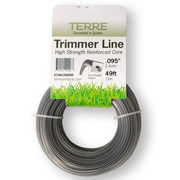 Terre Products Commercial Grade 095 Trimmer Line Square, Dual Strength Quality Weed Eater String, Line Length 49ft. or 14.9m, Weed Wacker String Trimmer Replacement Size .095 inch or 2.41mm