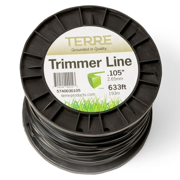 Terre Products Commercial Grade 105 Trimmer Line Square, 3 pound Black Quality Weed Eater String, Line Length 633 ft. or 236 m., Weed Wacker String Trimmer Replacement Size .105 inch or 2.65 mm.