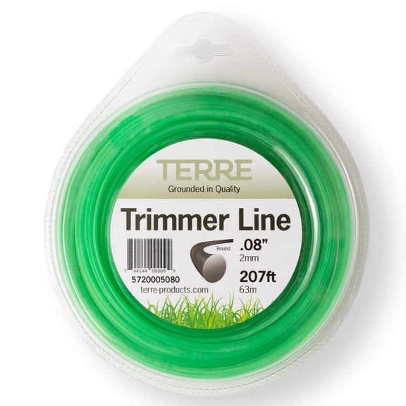 Terre Products Commercial Grade  pound 080 Trimmer Line, Green Round Coil High Quality Weed Eater String, Line Length 207 ft. or 63 m, Weed Wacker String Size .080 inch or 2mm