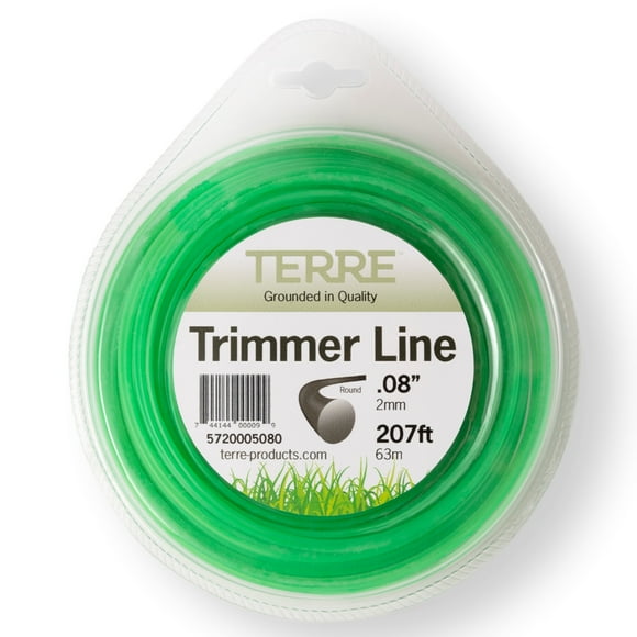 Terre Products Commercial Grade ½ pound 080 Trimmer Line, Green Round Coil High Quality Weed Eater String, Line Length 207 ft. or 63 m, Weed Wacker String Size .080 inch or 2mm