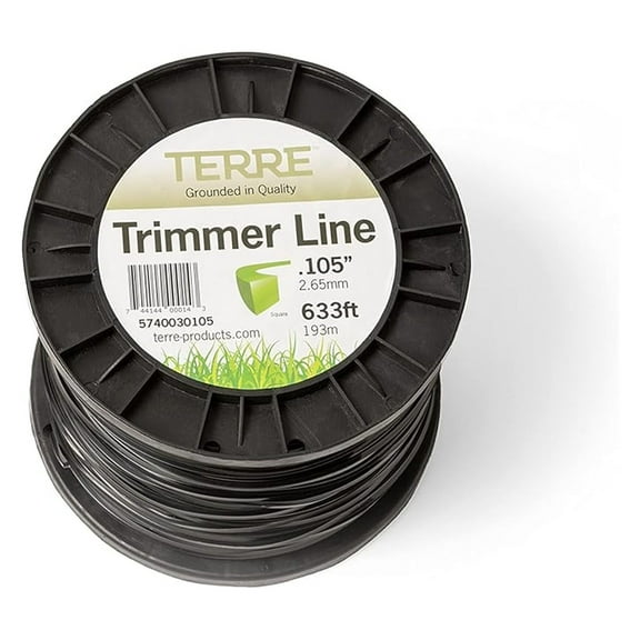 Terre Products - Grade 105 Trimmer Line Square, 3 lb. Quality Weed Wacker String, Spool Length 633 ft. or 193m, Weed Eater String Trimmer Line .105 in. or 2.65mm