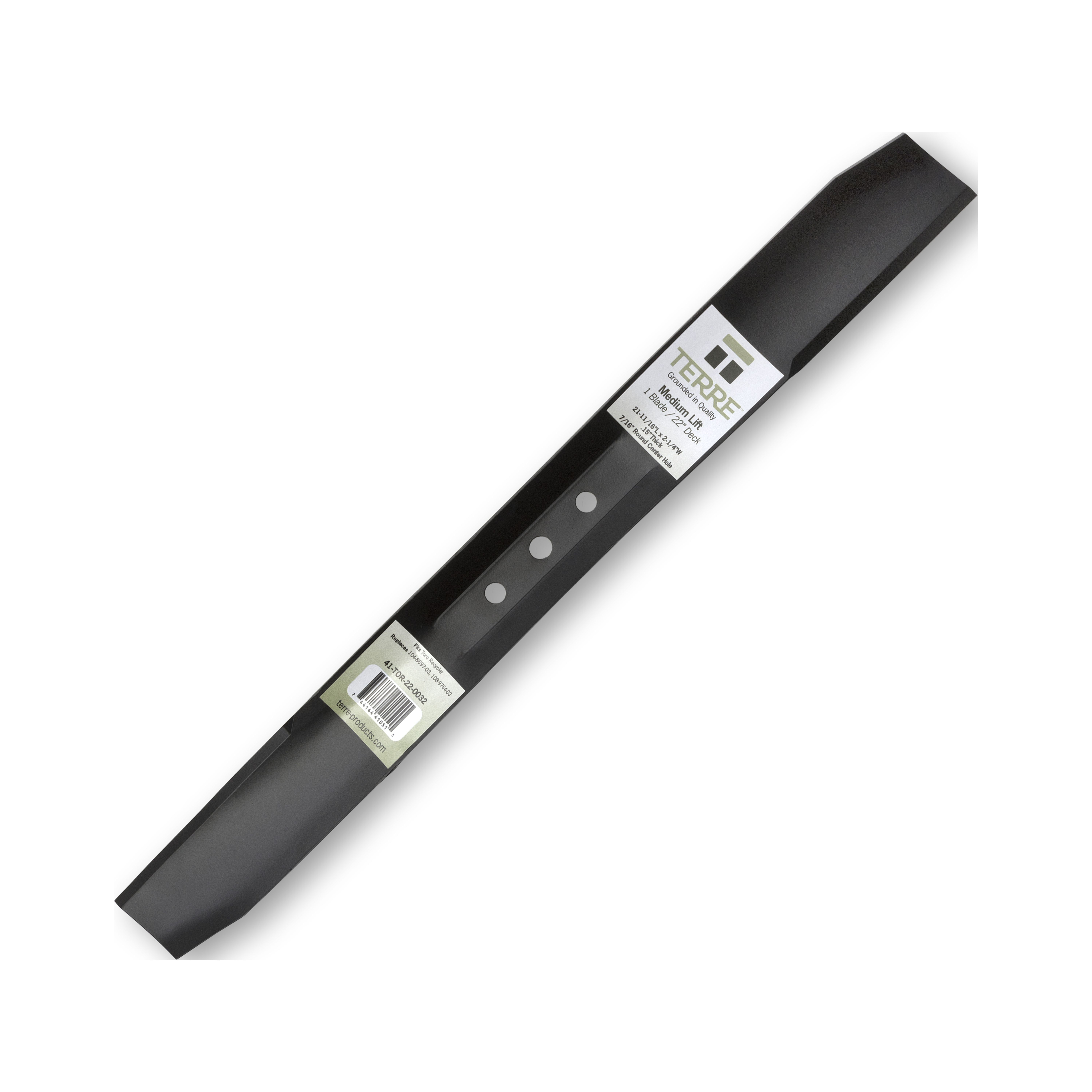 Terre Products, Single Medium Lift Lawn Mower Blade, 22 Inch Deck, Compatible with Toro Recycler, Replacement for 104-8697-03, 108-9764-03