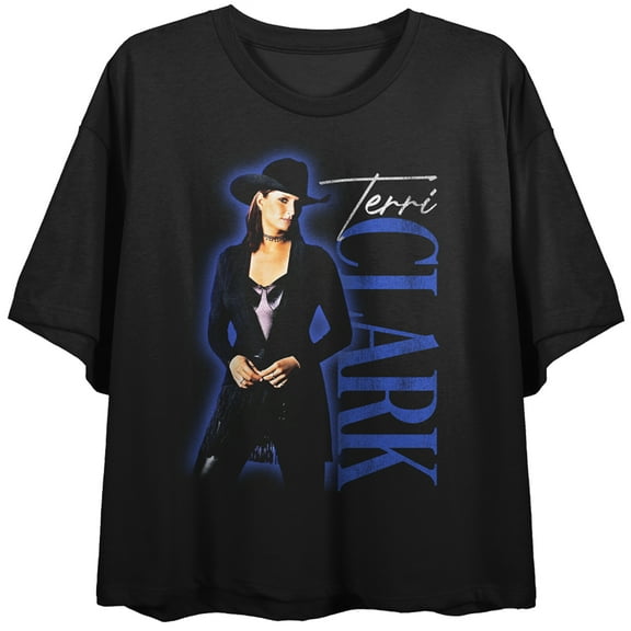 Terri Clark Singer Art Crew Neck Short Sleeve Women's Black Crop Top-Large
