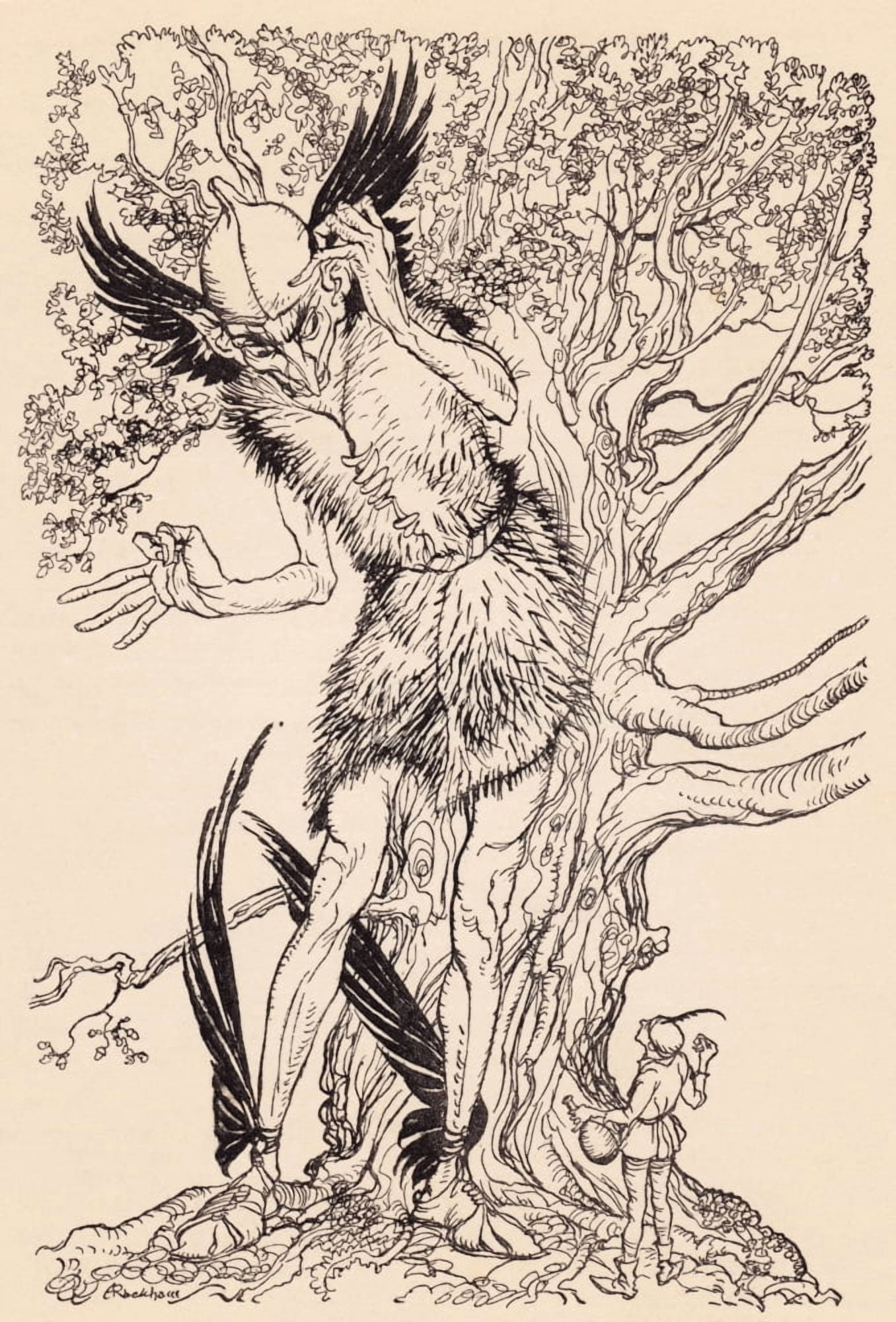 A Terrible Fellow Half As Big As The Tree By Which He Was Standing Illustration By Arthur Rackham From Grimms Fairy Tale The Spirit In The Glass Bottle Canvas Art - Ken Welsh  Design Pics (12 x 18)