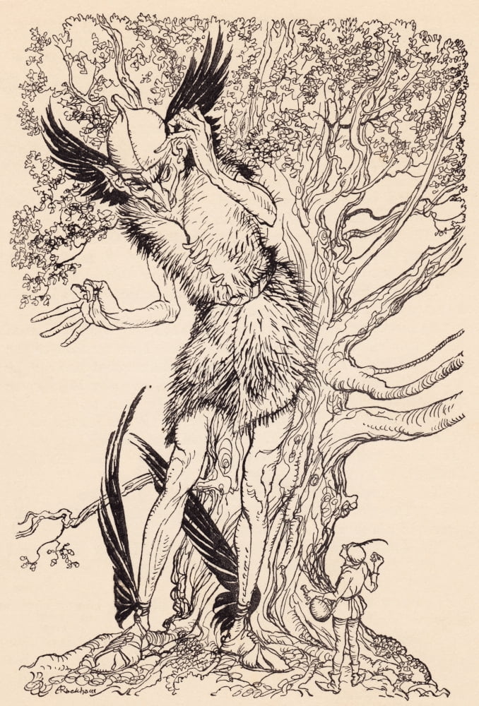 A Terrible Fellow Half As Big As The Tree By Which He Was Standing Illustration By Arthur Rackham From Grimms Fairy Tale The Spirit In The Glass Bottle Canvas Art - Ken Welsh Design Pics (24 x 36)