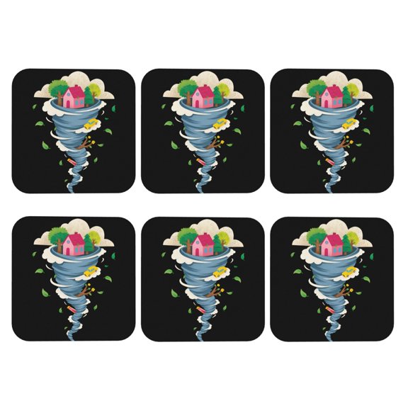 Terrible Tornado Set of 6 Faux Leather 4 Inch Coasters Drinks Tabletop Home Dinning Square