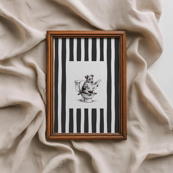 Terrier Bathroom Dog Illustration Wall Decor Unframed Paper Print