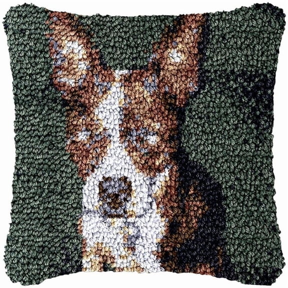 Terrier Dog Latch Hook Kits Pillow DIY Rug Crochet Hook Cushion Making Kits with Preprinted Pattern Canvas Instruction Yarns and Latch Hooking Pillow Cover Easy to Starter DIY Kits 43x43cm