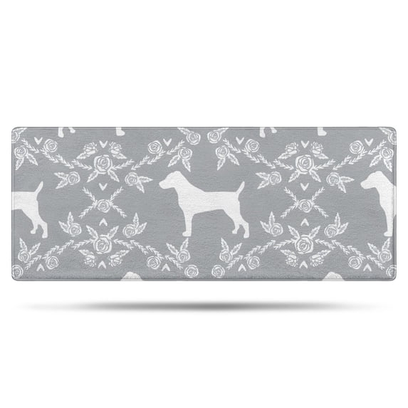 Terrier Dog Silhouette Dog and Flower Floral Bathroom Rugs Mat,Non Slip Microfiber Bathroom Rug,Rubber Backing,Soft Bathroom Mats for Bathroom Floor,Tub and Shower,60x24in(150x60cm)