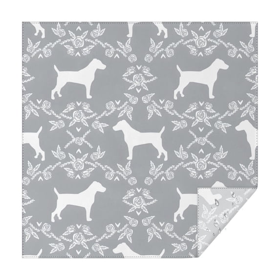 Terrier Dog Silhouette Dog and Flower Floral Square Tablecloth,Waterproof Square Table Cover,Wipeable Spillproof Washable Table Cover for Home Kitchen Party Decor 42"X42"(107x107cm)