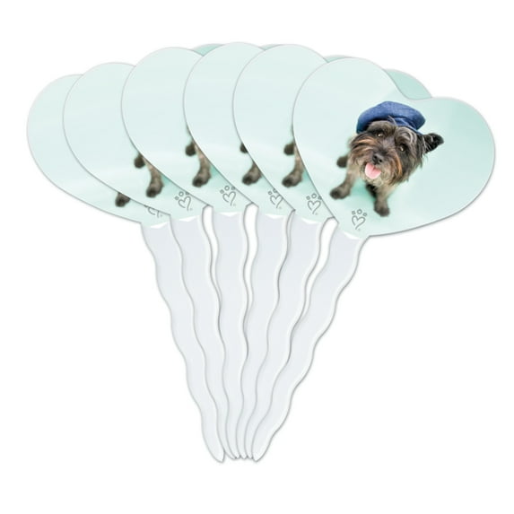 Terrier Puppy Dog Nice Cap Hat Heart Love Cupcake Picks Toppers Decoration Set of 6