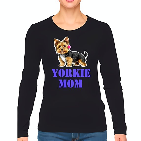 Terrier Yorkie Mom Long Sleeve T-Shirt for Women Men - Cute Graphic Design with Flower - Comfortable Casual Wear