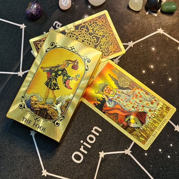 Terrific Gold Plastic Tarot Cards Marvellous Predictive Divination Board Games Waterproof Astrology Oracle Deck With Booklet