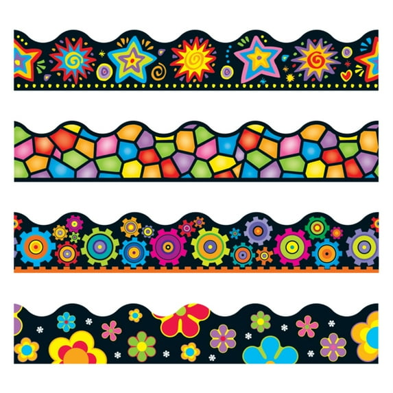 Terrific Trimmers Border Variety Set, 2.25" X 39", Bright On Black, Assorted Colors/designs, 48/set | Bundle of 5 Sets