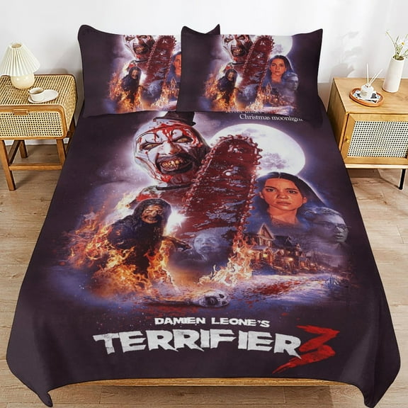 Terrifier 3 Bed Duvet Cover Microfiber Bedding Sets 3D Printed Lightweight 3 Piece Comforter Sets, 1 Duvet Cover And 2 Pillow Shams for Kids Boys Girls 86"x70"