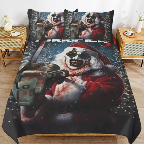 Terrifier 3 Bed Duvet Cover Microfiber Bedding Sets 3D Printed Lightweight 3 Piece Comforter Sets, 1 Duvet Cover And 2 Pillow Shams for Kids Boys Girls 86"x70"