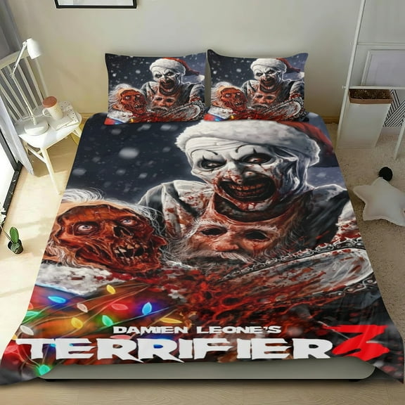 Terrifier 3 Duvet Cover 3 Piece Bedding Set,Teens Comforter Cover Set Super Soft Duvet Cover with 2 Pillowcase Full: 80"x90"