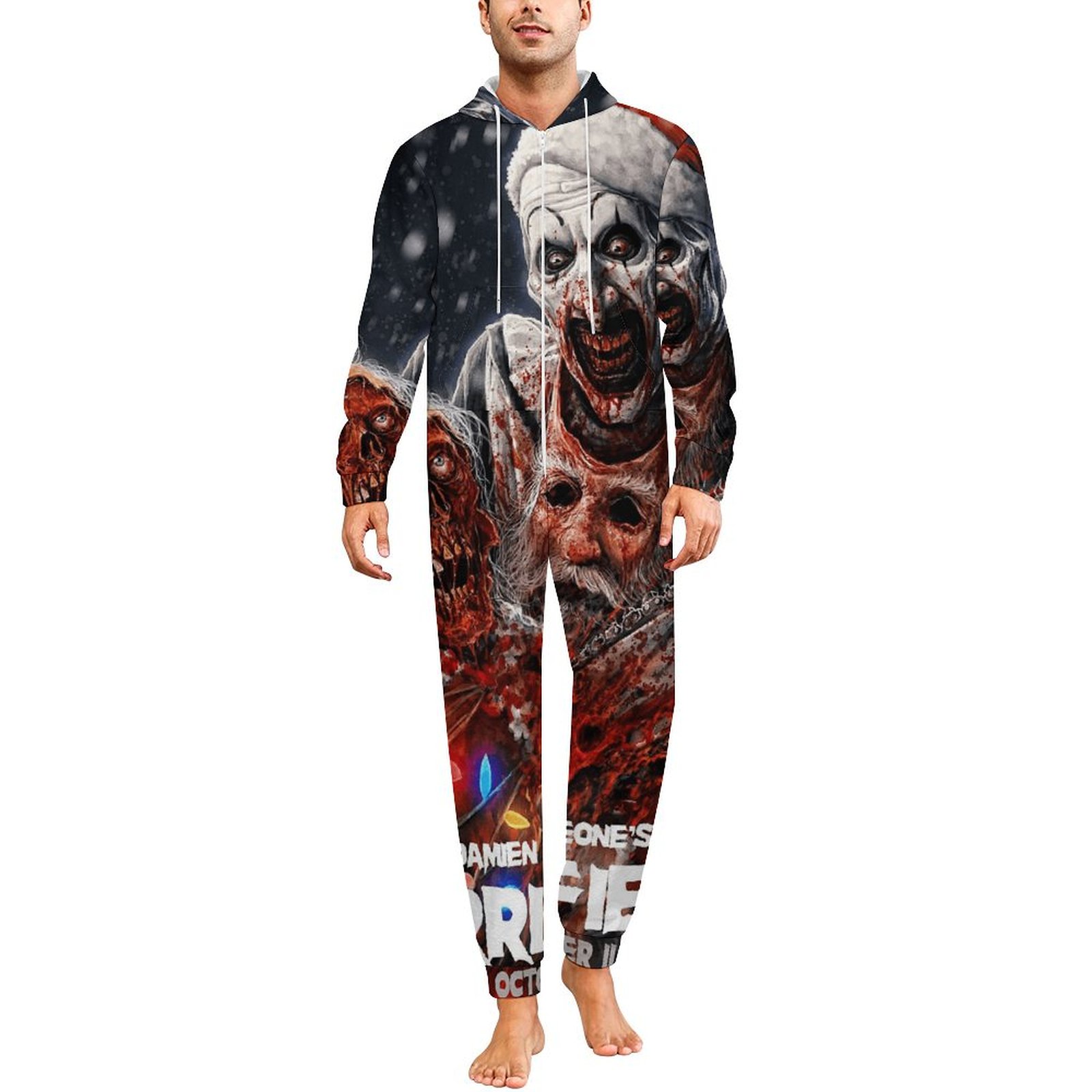 Men's Hooded Zip-Up Jumpsuit - One Piece Pajama Romper, Casual Sweatsuit (Blue, Sizes S-XXL)