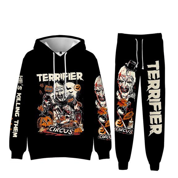 Terrifier Hoodies Set Halloween Horror Movie Merch For Men/Women Cosplay Scary Sweatshirt Pants Two Piece Set