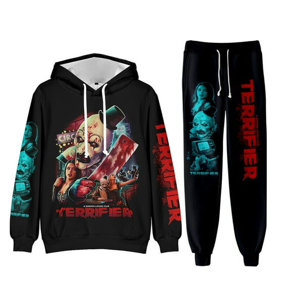 Terrifier Hoodies Set Halloween Horror Movie Merch For Men/Women Cosplay Scary Sweatshirt Pants Two Piece Set