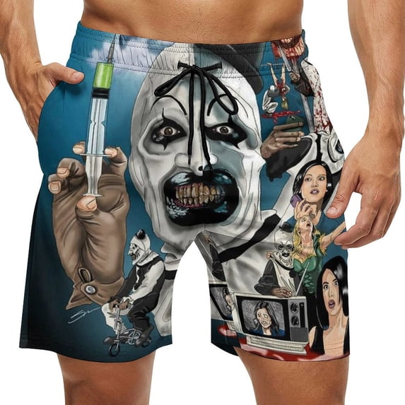 Terrifier Men's Swim Trunks Board Shorts Drawstring Elastic Waist Quick Dry Swimsuits Beach Shorts with Pockets 3XL
