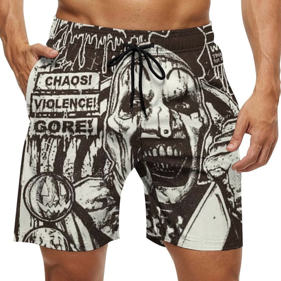 Terrifier Men's Swim Trunks Board Shorts Drawstring Elastic Waist Quick Dry Swimsuits Beach Shorts with Pockets M