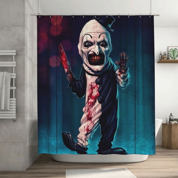 Terrifier Shower Curtain, Waterproof Washable Decorative Shower Curtain for Bathroom Bathtub, Bath Accessories Decor Set with 12 Hooks 72x72Inch Iron