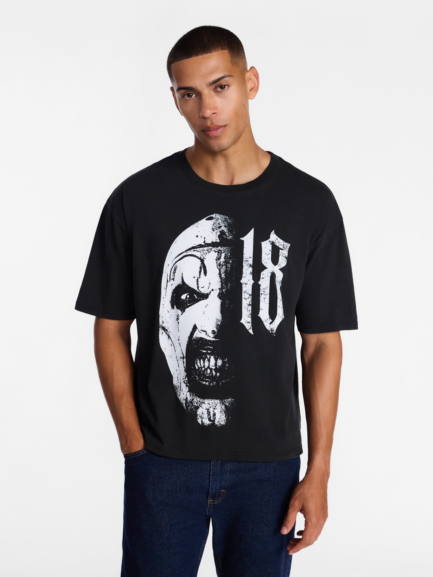 Terrifier Men's and Big Men's Split Face Graphic Tee with Short Sleeves, Sizes XS-5XL