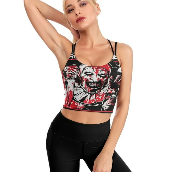 Terrifier Yoga Top Workout Spaghetti Straps Tank Tops with Built in Shelf Bra for Women Girls S
