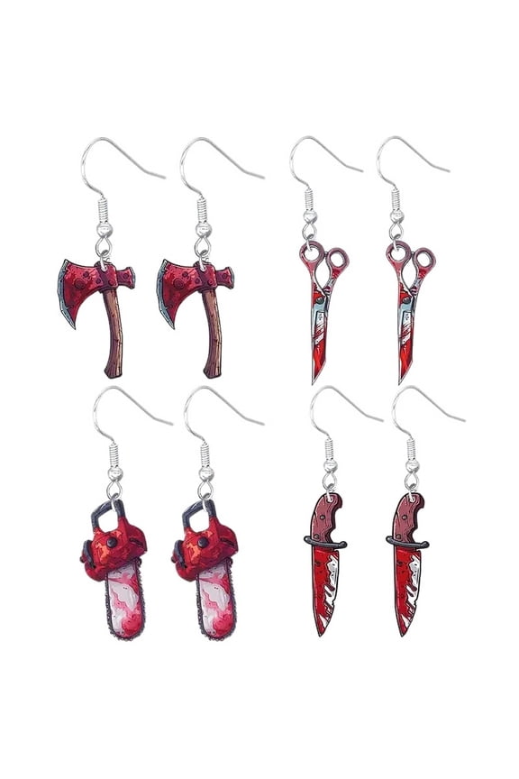Terrifying Halloween Earrings Set Axe Scissors Chainsaw Shape for Women Party Accessory