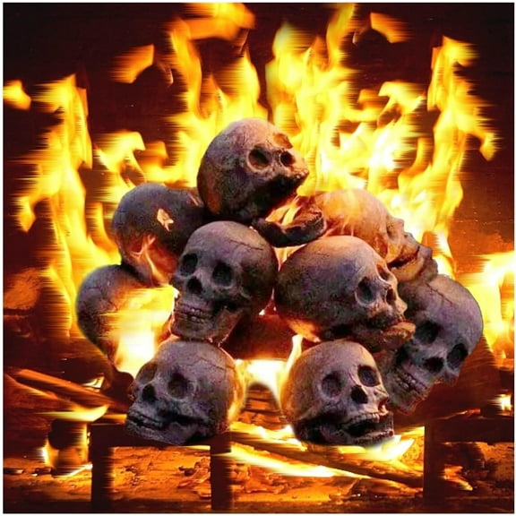 Terrifying Human Skull Fire Pit, Fireproof Imitated Human Skull Ceramic, Durable Reusable Fire Pit Skulls, Halloween Skulls Shaped Fire Stones for Fire Pits Bonfire Campfire Fireplaces