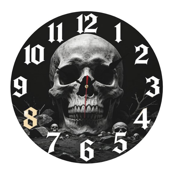 Terrifying Skull Wall Clock, Silent Non Ticking Battery Operated, Clock Decorative for Bathroom Kitchen Bedroom 10 Inch