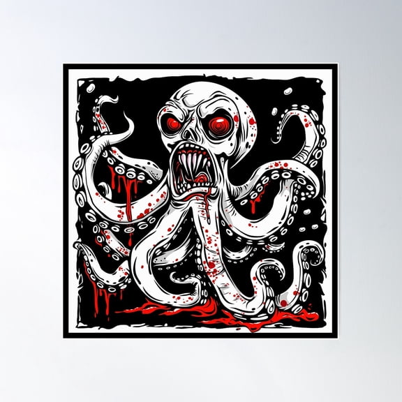 Terrifying Tentacle Horror: Octopus Skull Graphic For Gothic And Horror Enthusiasts, Creepy, Spooky Poster Wall Art, Modern Wall Decor For Living Room Bedroom, 17x17 UNFRAMED